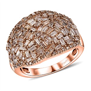 Natural Champagne Diamond 1.00 ctw Cocktail Ring in 18K Vermeil Rose Gold Over Sterling Silver (Size 7.0)