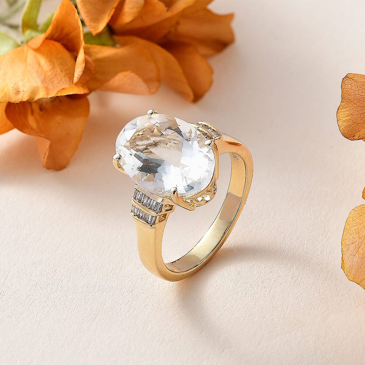 Luxoro 10K Yellow Gold Premium Mexican Hyalite Opal and G-H I2 Diamond Ring (Size 12.0) with Free UV Flash Light 4.50 ctw image number 1