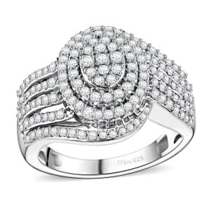 Diamond 1.00 ctw Bypass Ring in Rhodium Over Sterling Silver (Size 10.0)