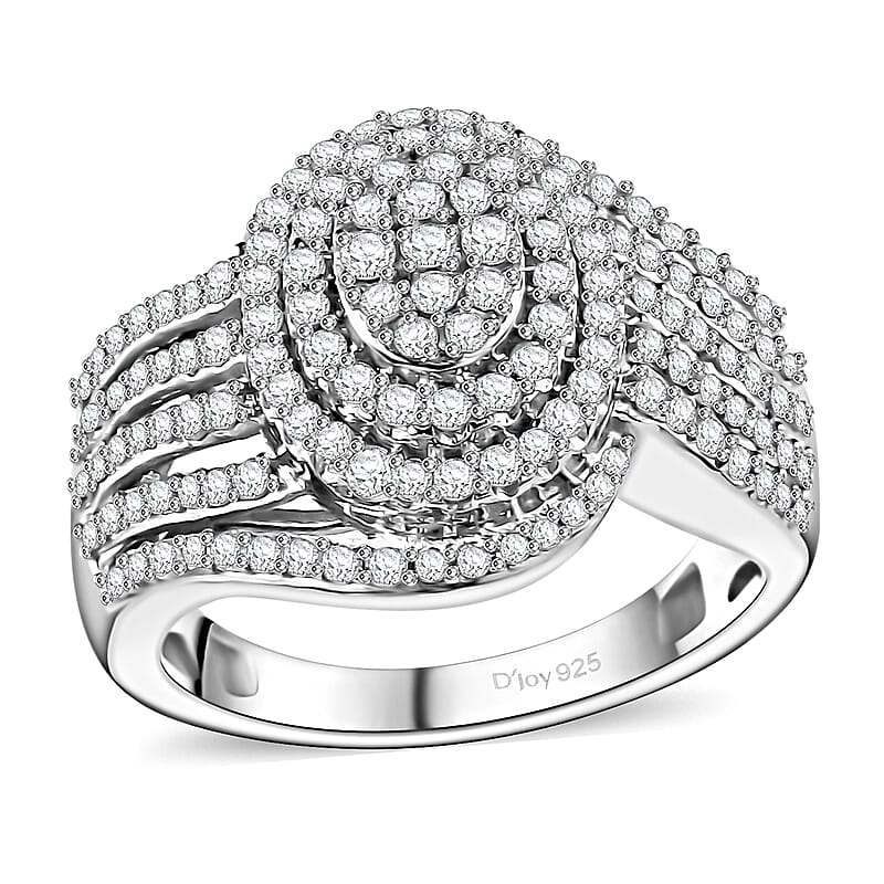 Diamond 1.00 ctw Bypass Ring in Rhodium Over Sterling Silver (Size 10.0)