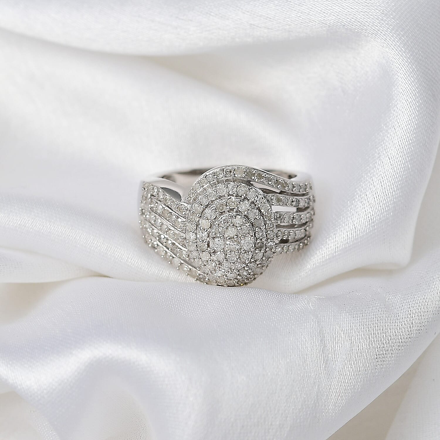 Diamond 1.00 ctw Bypass Ring in Rhodium Over Sterling Silver (Size 10.0)