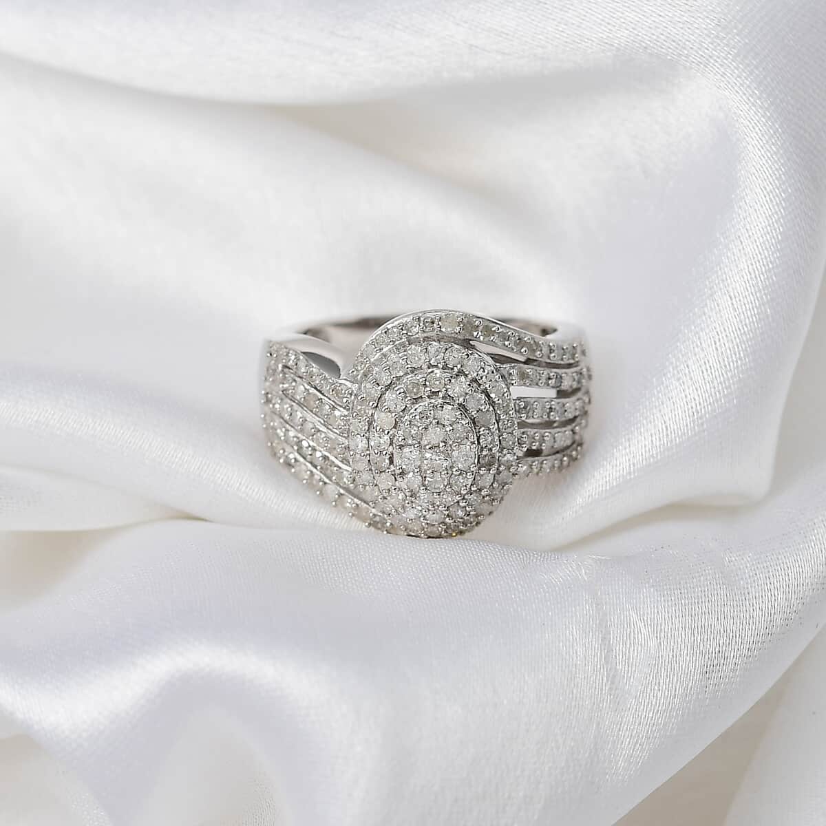 Diamond Bypass Ring in Rhodium Over Sterling Silver (Size 10.0) 1.00 ctw image number 1