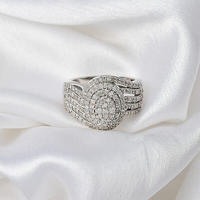 Diamond 1.00 ctw Bypass Ring in Rhodium Over Sterling Silver (Size 10.0)