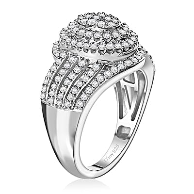Diamond 1.00 ctw Bypass Ring in Rhodium Over Sterling Silver (Size 10.0)