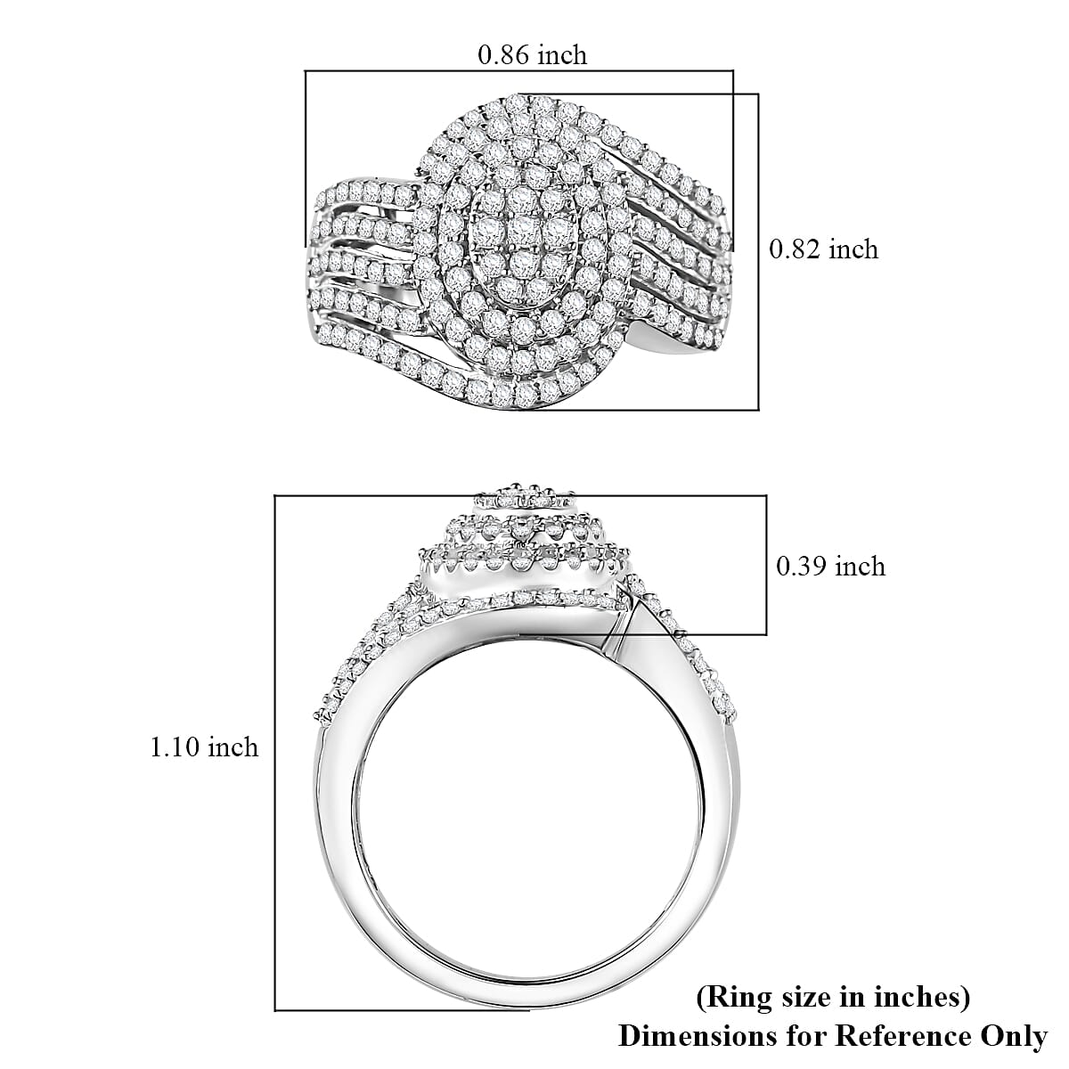 Diamond 1.00 ctw Bypass Ring in Rhodium Over Sterling Silver (Size 10.0)