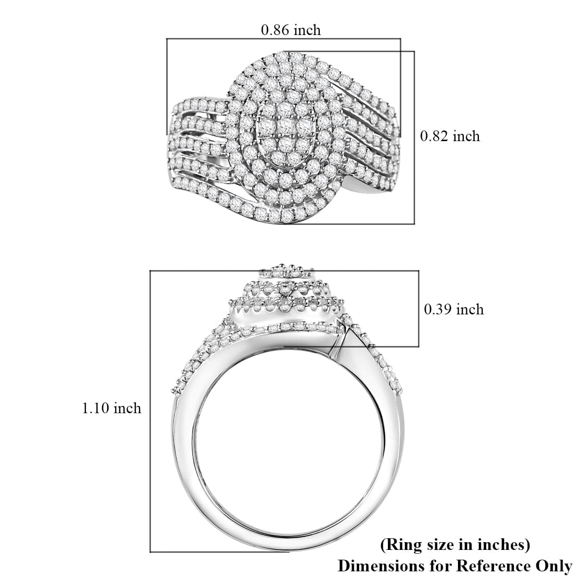 Diamond Bypass Ring in Rhodium Over Sterling Silver (Size 10.0) 1.00 ctw image number 5