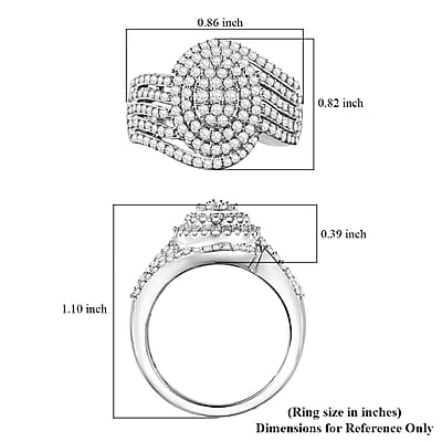 Diamond 1.00 ctw Bypass Ring in Rhodium Over Sterling Silver (Size 10.0)
