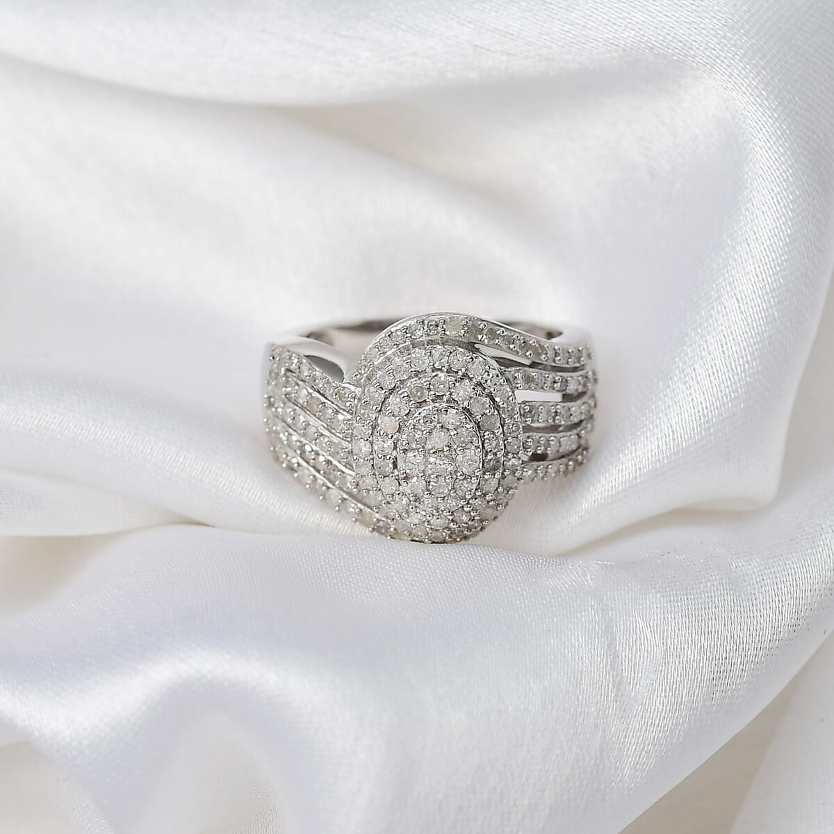 Diamond 1.00 ctw Bypass Ring in Rhodium Over Sterling Silver (Size 8.0) image number 1