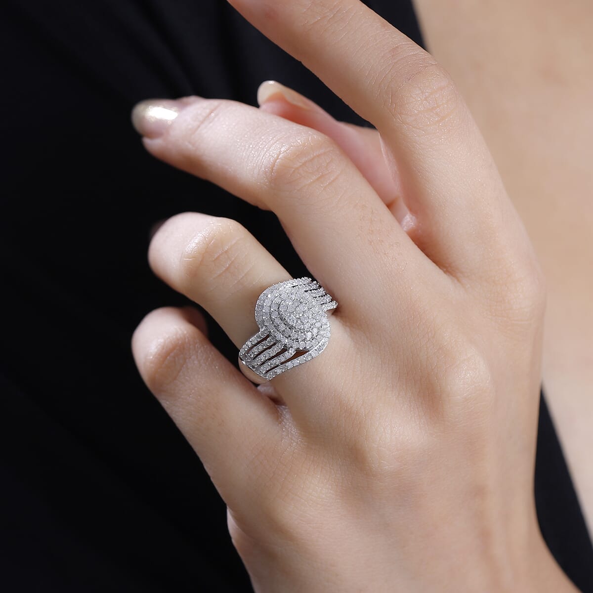 Diamond 1.00 ctw Bypass Ring in Rhodium Over Sterling Silver (Size 8.0) image number 2
