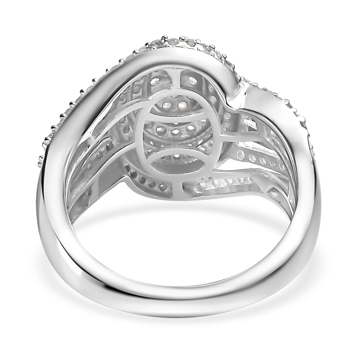 Diamond 1.00 ctw Bypass Ring in Rhodium Over Sterling Silver (Size 8.0) image number 4