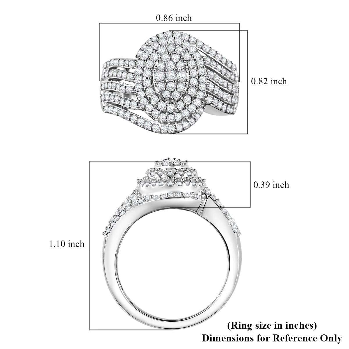 Diamond 1.00 ctw Bypass Ring in Rhodium Over Sterling Silver (Size 8.0) image number 5