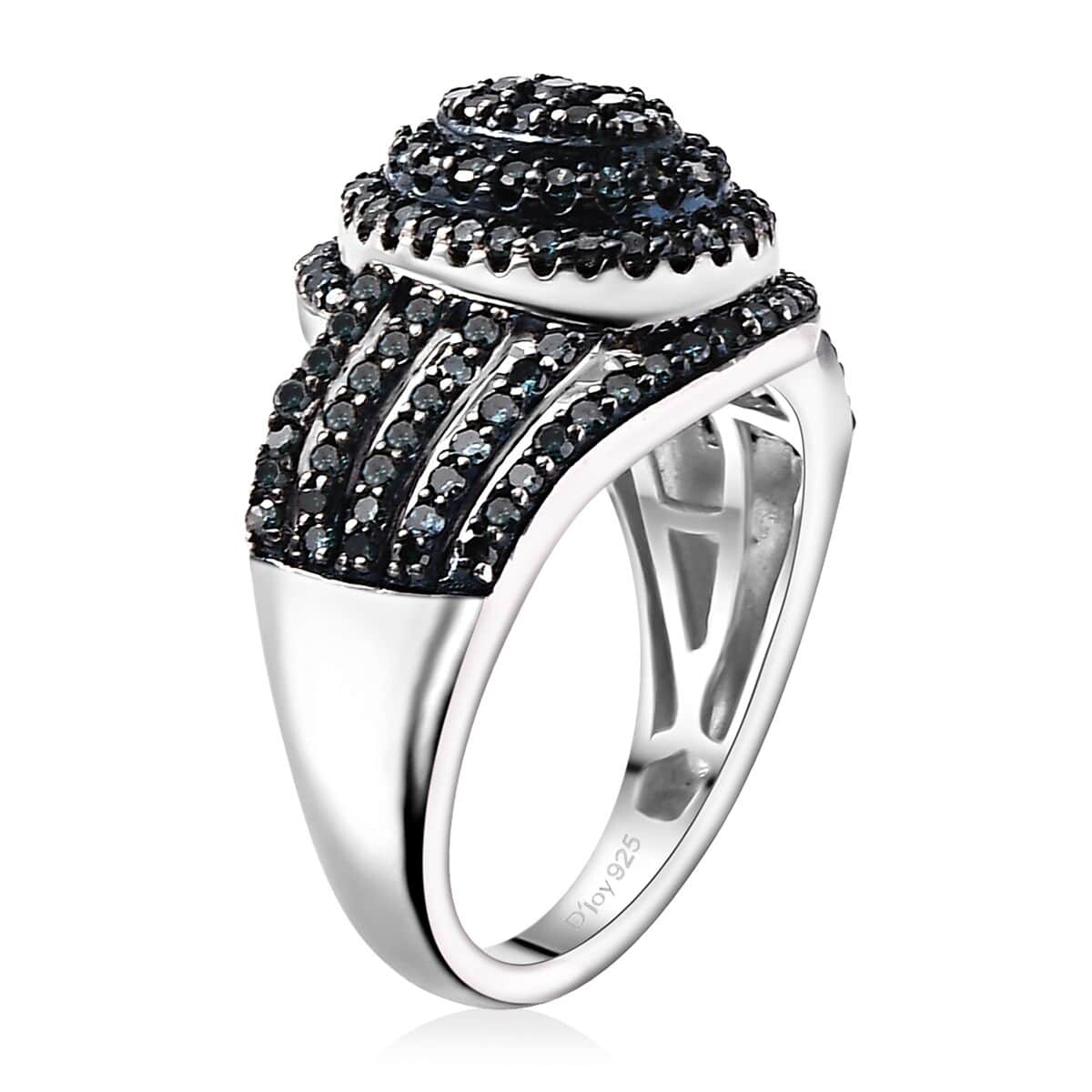 Blue Diamond 1.00 ctw Cluster Ring in Rhodium Over Sterling Silver (Size 10.0) image number 3