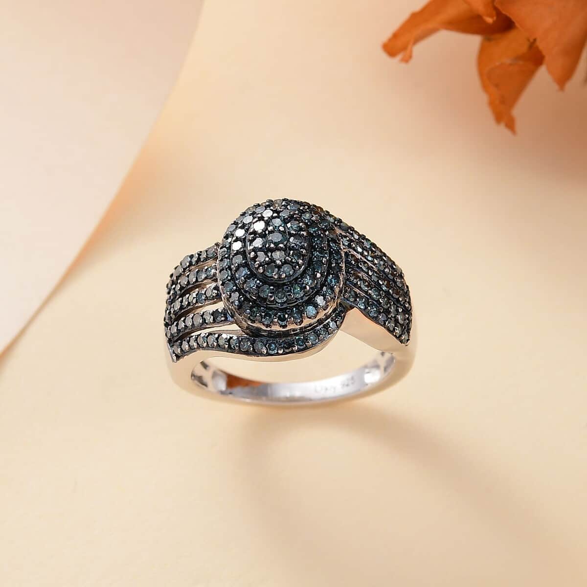 Blue Diamond 1.00 ctw Cluster Ring in Rhodium Over Sterling Silver (Size 6.0) image number 1