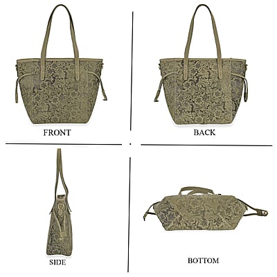 Italy Retro Noble Collection Green Genuine Leather Floral Embossed Crossbody Bag with Shoulder Strap