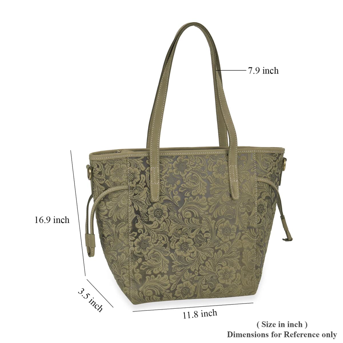 Italy Retro Noble Collection Green Genuine Leather Floral Embossed Crossbody Bag with Shoulder Strap image number 6