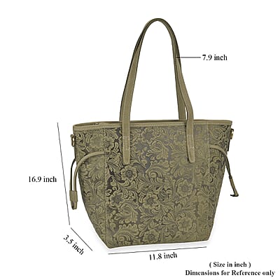 Italy Retro Noble Collection Green Genuine Leather Floral Embossed Crossbody Bag with Shoulder Strap