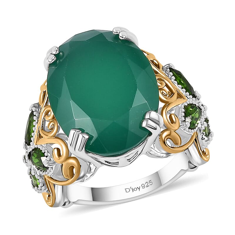 D'Joy Verde Onyx and Chrome Diopside 11.30 ctw Butterfly Ring in 18K Vermeil YG and Rhodium Over Sterling Silver (Size 10.0)