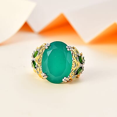 D'Joy Verde Onyx and Chrome Diopside 11.30 ctw Butterfly Ring in 18K Vermeil YG and Rhodium Over Sterling Silver (Size 10.0)
