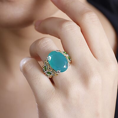 D'Joy Verde Onyx and Chrome Diopside 11.30 ctw Butterfly Ring in 18K Vermeil YG and Rhodium Over Sterling Silver (Size 10.0)