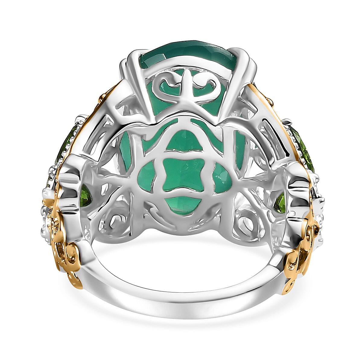 D'Joy Verde Onyx and Chrome Diopside 11.30 ctw Butterfly Ring in 18K Vermeil YG and Rhodium Over Sterling Silver (Size 10.0)