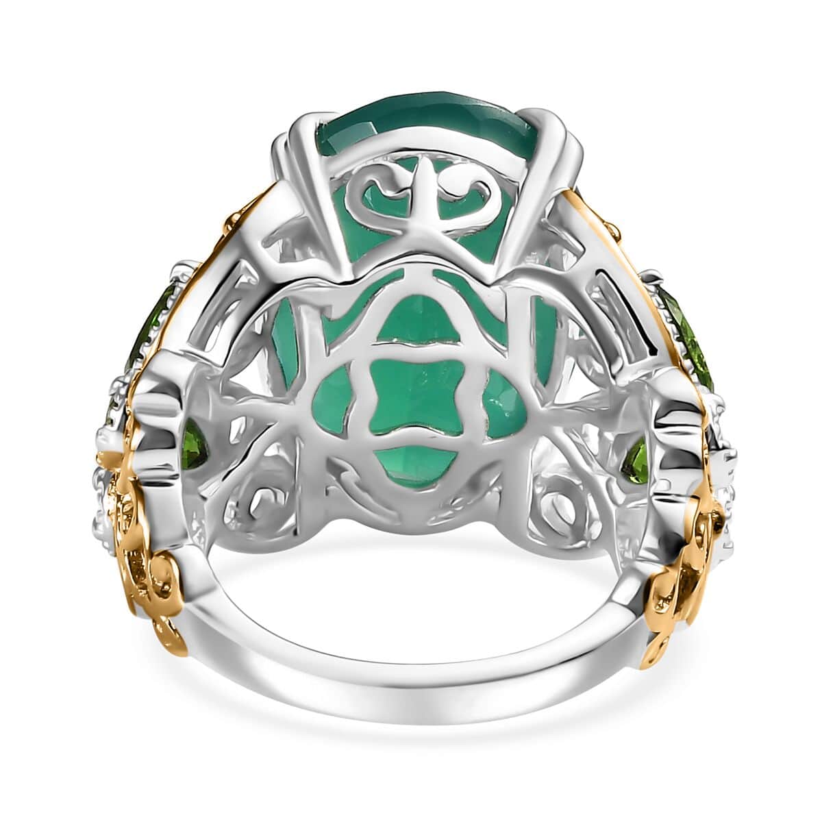 Verde Onyx, Chrome Diopside Ring in 18K Vermeil YG and Rhodium Over Sterling Silver (Size 10.0) 11.30 ctw image number 4