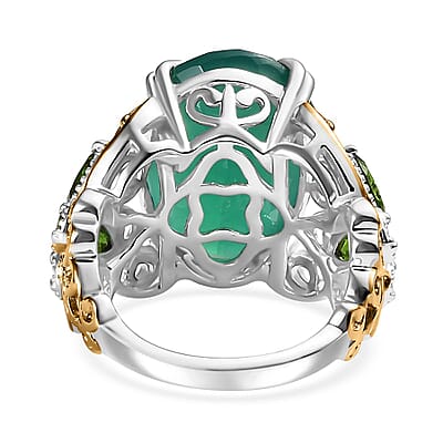 D'Joy Verde Onyx and Chrome Diopside 11.30 ctw Butterfly Ring in 18K Vermeil YG and Rhodium Over Sterling Silver (Size 10.0)