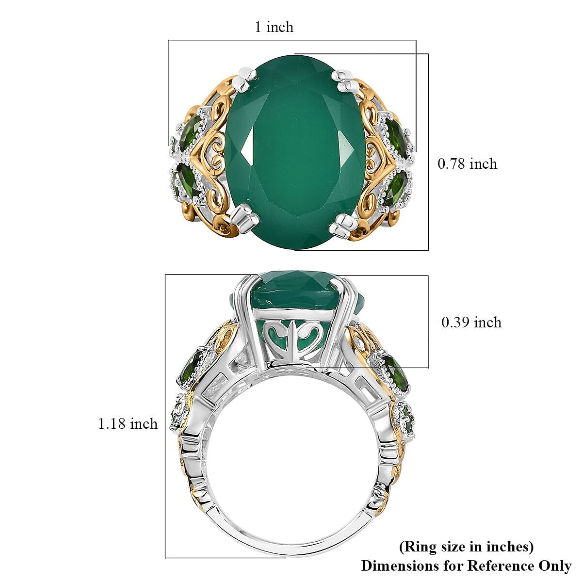 D'Joy Verde Onyx and Chrome Diopside 11.30 ctw Butterfly Ring in 18K Vermeil YG and Rhodium Over Sterling Silver (Size 10.0)