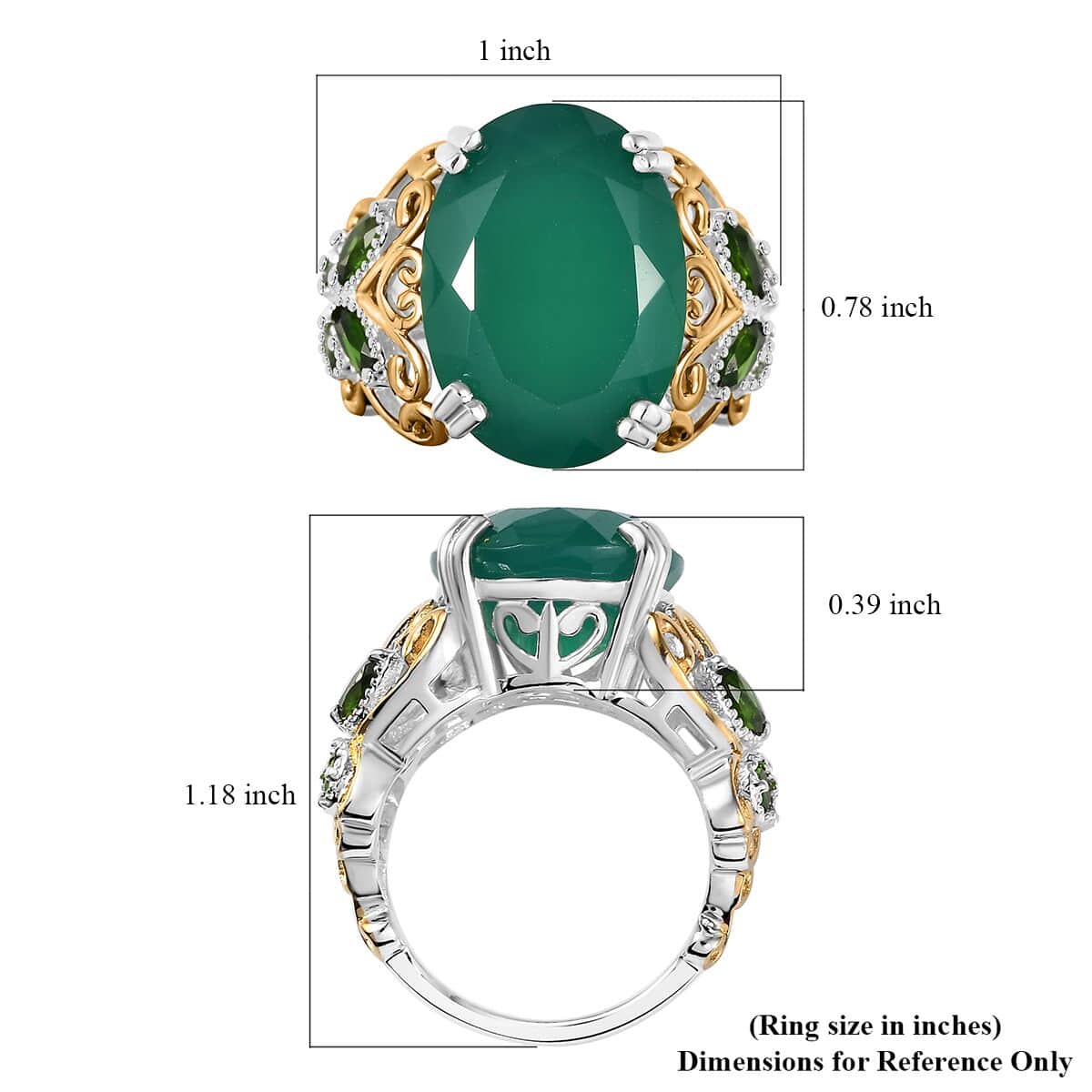 Verde Onyx, Chrome Diopside Ring in 18K Vermeil YG and Rhodium Over Sterling Silver (Size 10.0) 11.30 ctw image number 5