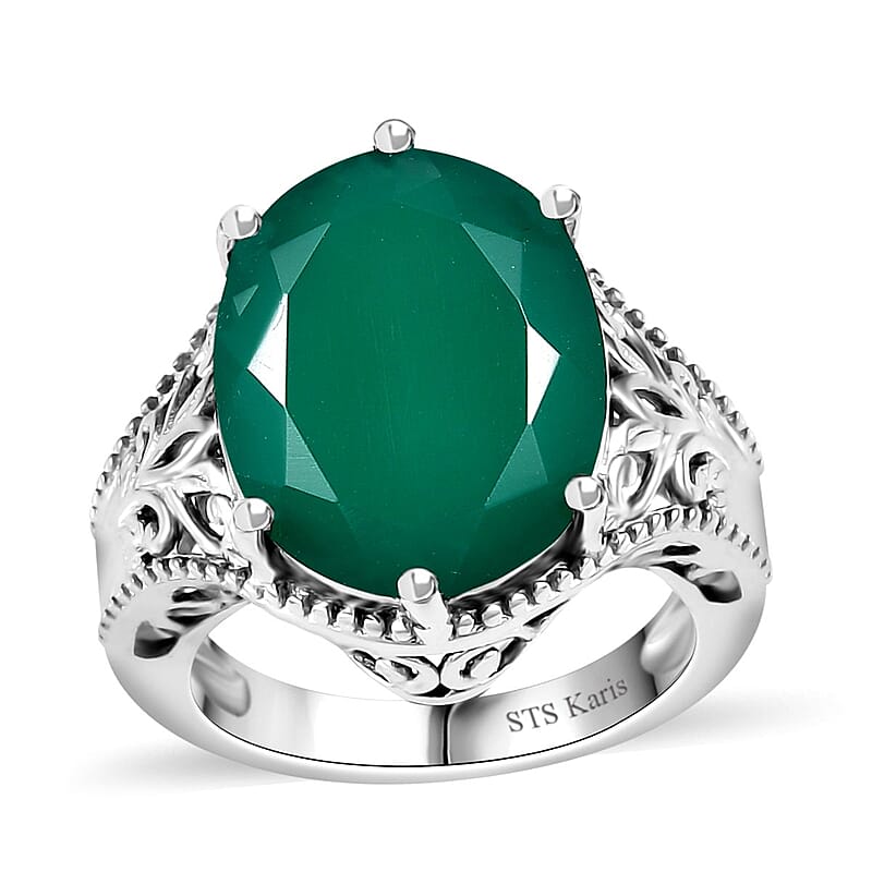 Karis Verde Onyx 8.10 ctw Filigree Ring in Platinum Bond (Size 10.0)