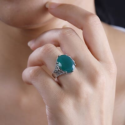 Karis Verde Onyx 8.10 ctw Filigree Ring in Platinum Bond (Size 10.0)