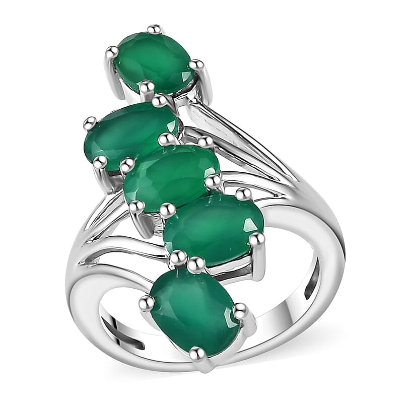 Verde Onyx 3.85 ctw Cascade of Dew Ring in Rhodium Over Sterling Silver (Size 10.0)