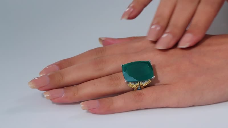 Verde Onyx, Malgache Neon Apatite Ring in 18K Vermeil YG and Rhodium Over Sterling Silver (Size 10.0) 23.50 ctw