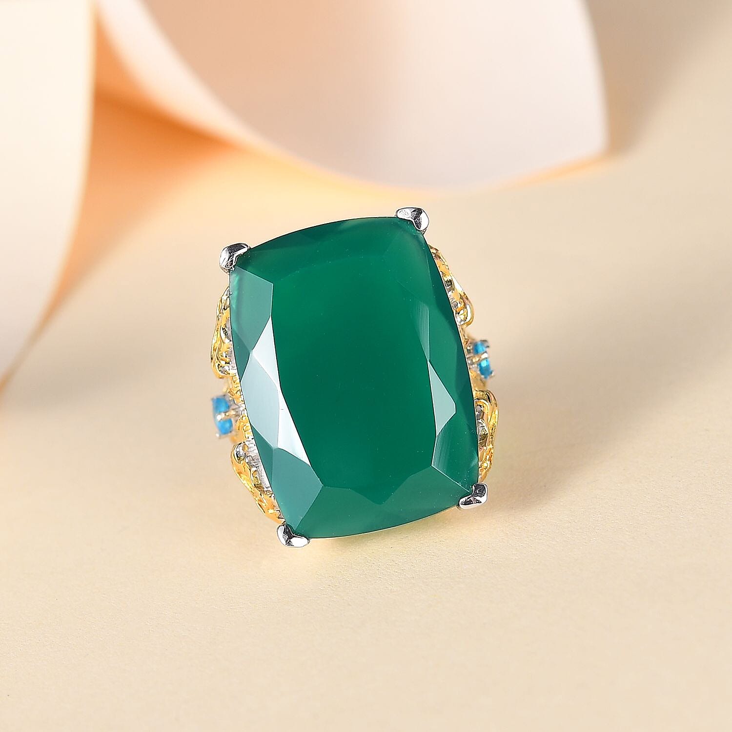 Verde Onyx and Malgache Neon Apatite 23.50 ctw Dragon Ring in 18K Vermeil YG and Rhodium Over Sterling Silver (Size 10.0)