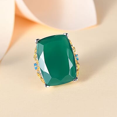 Verde Onyx and Malgache Neon Apatite 23.50 ctw Dragon Ring in 18K Vermeil YG and Rhodium Over Sterling Silver (Size 10.0)