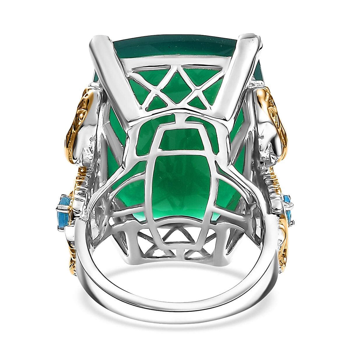 Verde Onyx and Malgache Neon Apatite 23.50 ctw Dragon Ring in 18K Vermeil YG and Rhodium Over Sterling Silver (Size 10.0)