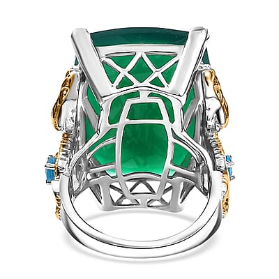 Verde Onyx and Malgache Neon Apatite 23.50 ctw Dragon Ring in 18K Vermeil YG and Rhodium Over Sterling Silver (Size 10.0)