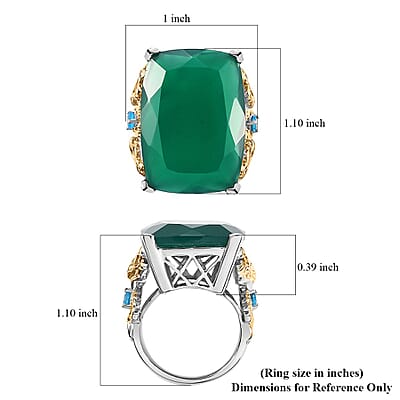 Verde Onyx and Malgache Neon Apatite 23.50 ctw Dragon Ring in 18K Vermeil YG and Rhodium Over Sterling Silver (Size 10.0)