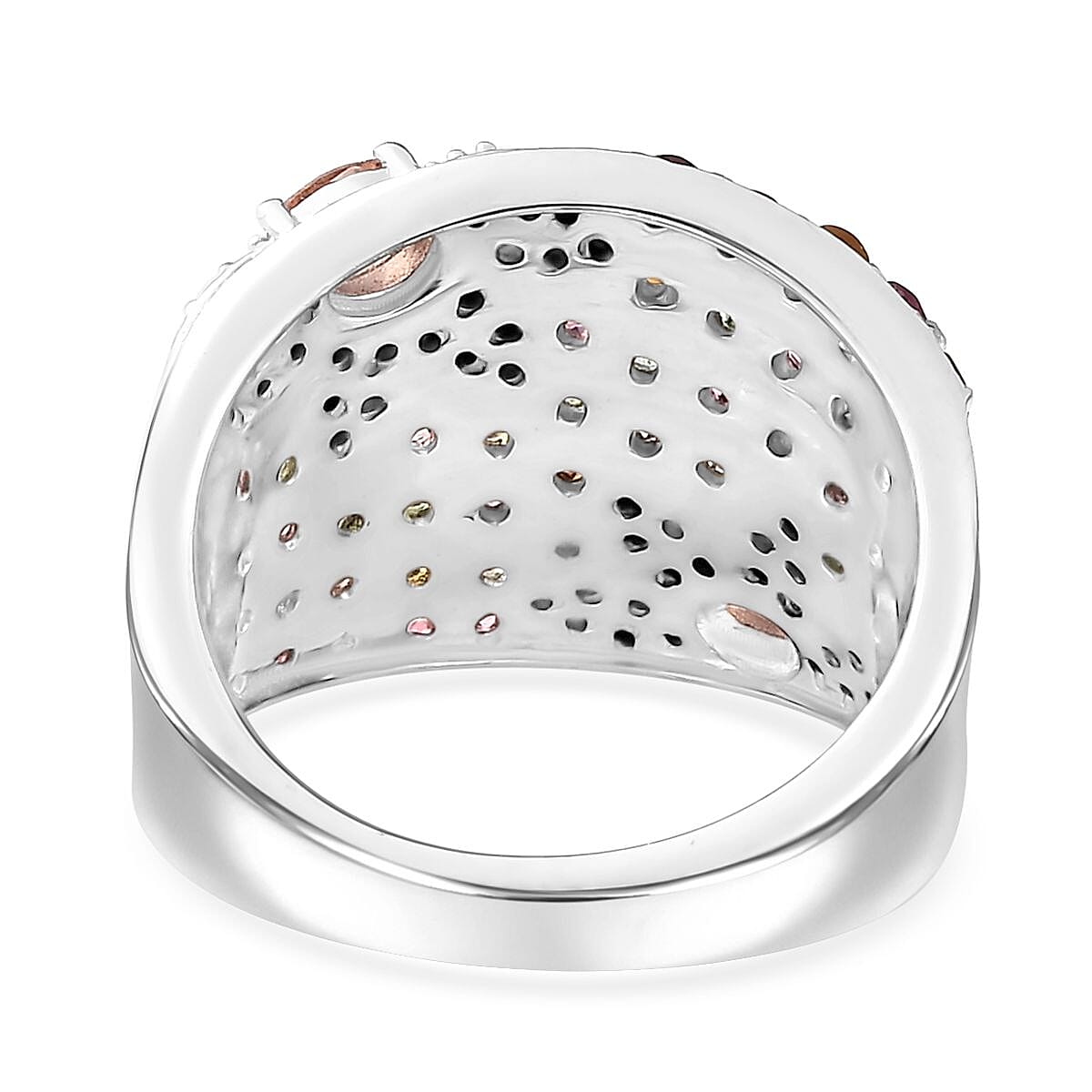 Blush Tourmaline and Multi-Tourmaline, Moissanite 2.35 ctw Blossom Radiance Ring in Rhodium Over Sterling Silver (Size 10.0)