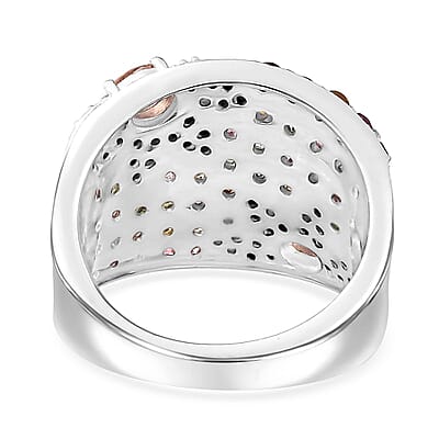 Blush Tourmaline and Multi-Tourmaline, Moissanite 2.35 ctw Blossom Radiance Ring in Rhodium Over Sterling Silver (Size 10.0)