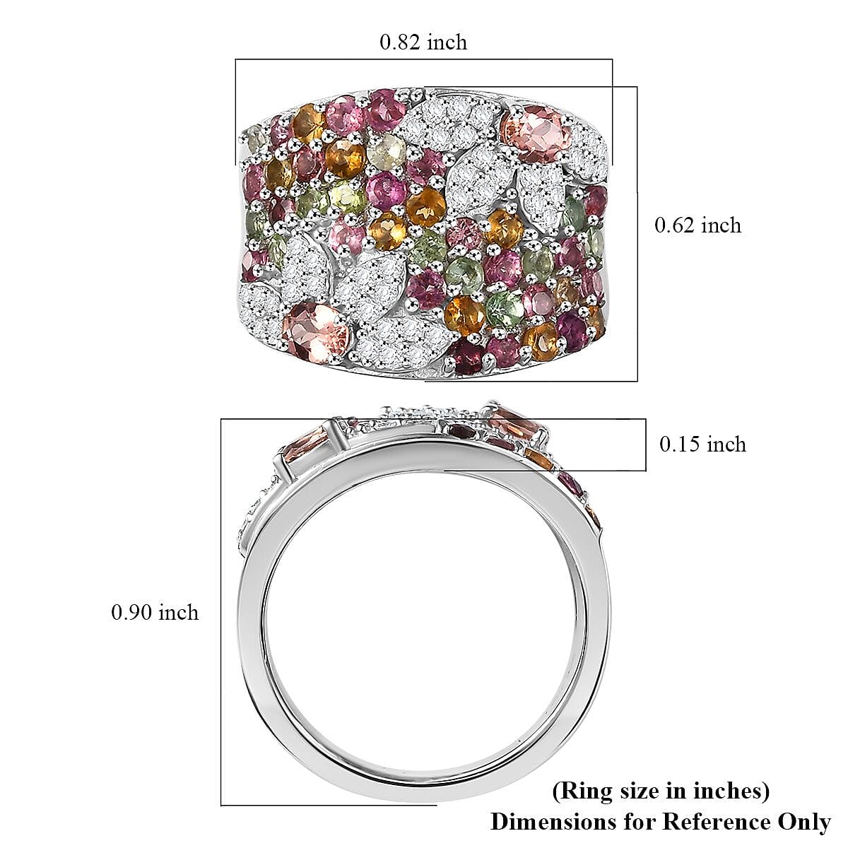 Blush Tourmaline and Multi-Tourmaline, Moissanite 2.35 ctw Blossom Radiance Ring in Rhodium Over Sterling Silver (Size 10.0)