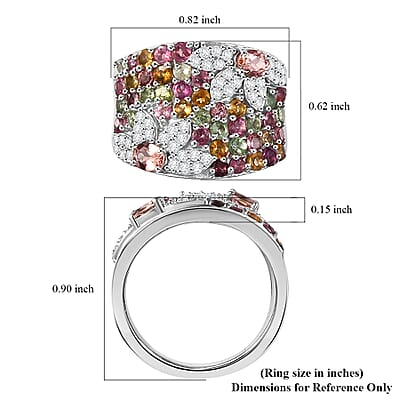 Blush Tourmaline and Multi-Tourmaline, Moissanite 2.35 ctw Blossom Radiance Ring in Rhodium Over Sterling Silver (Size 10.0)