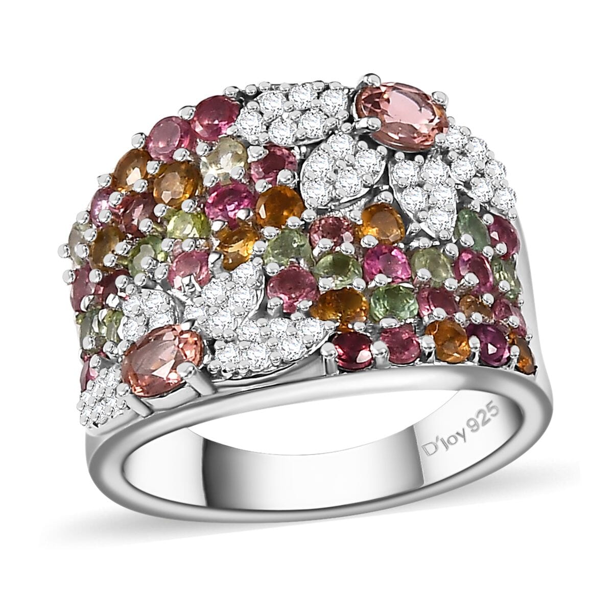 Blush Tourmaline and Multi-Tourmaline, Moissanite 2.35 ctw Blossom Radiance Ring in Rhodium Over Sterling Silver (Size 9.0) image number 0