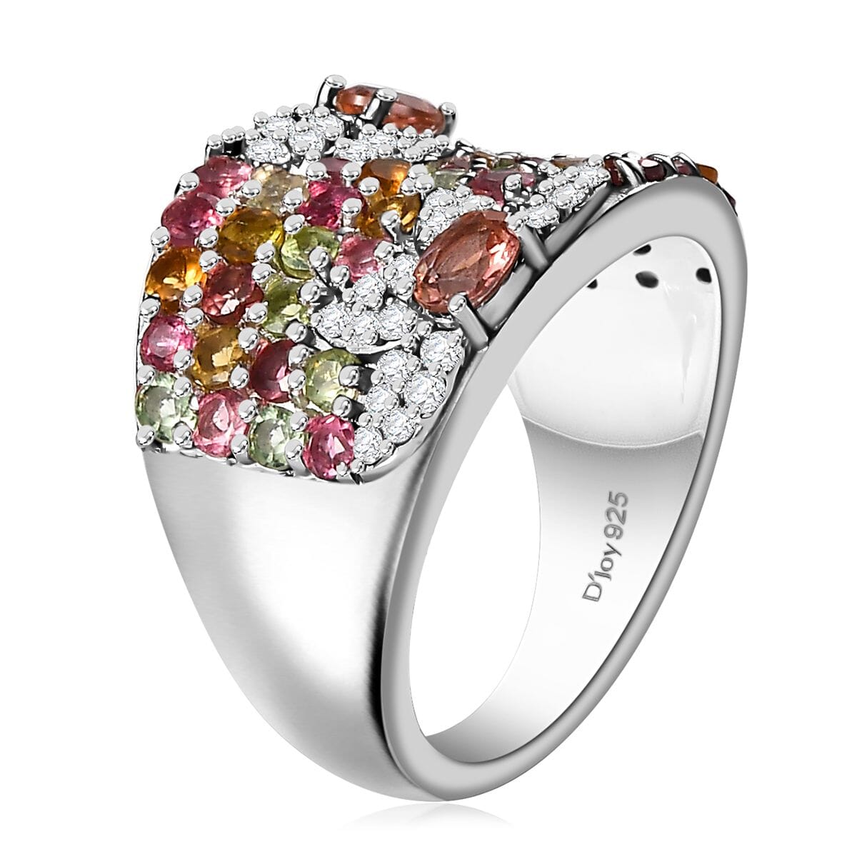 Blush Tourmaline and Multi-Tourmaline, Moissanite 2.35 ctw Blossom Radiance Ring in Rhodium Over Sterling Silver (Size 9.0) image number 3