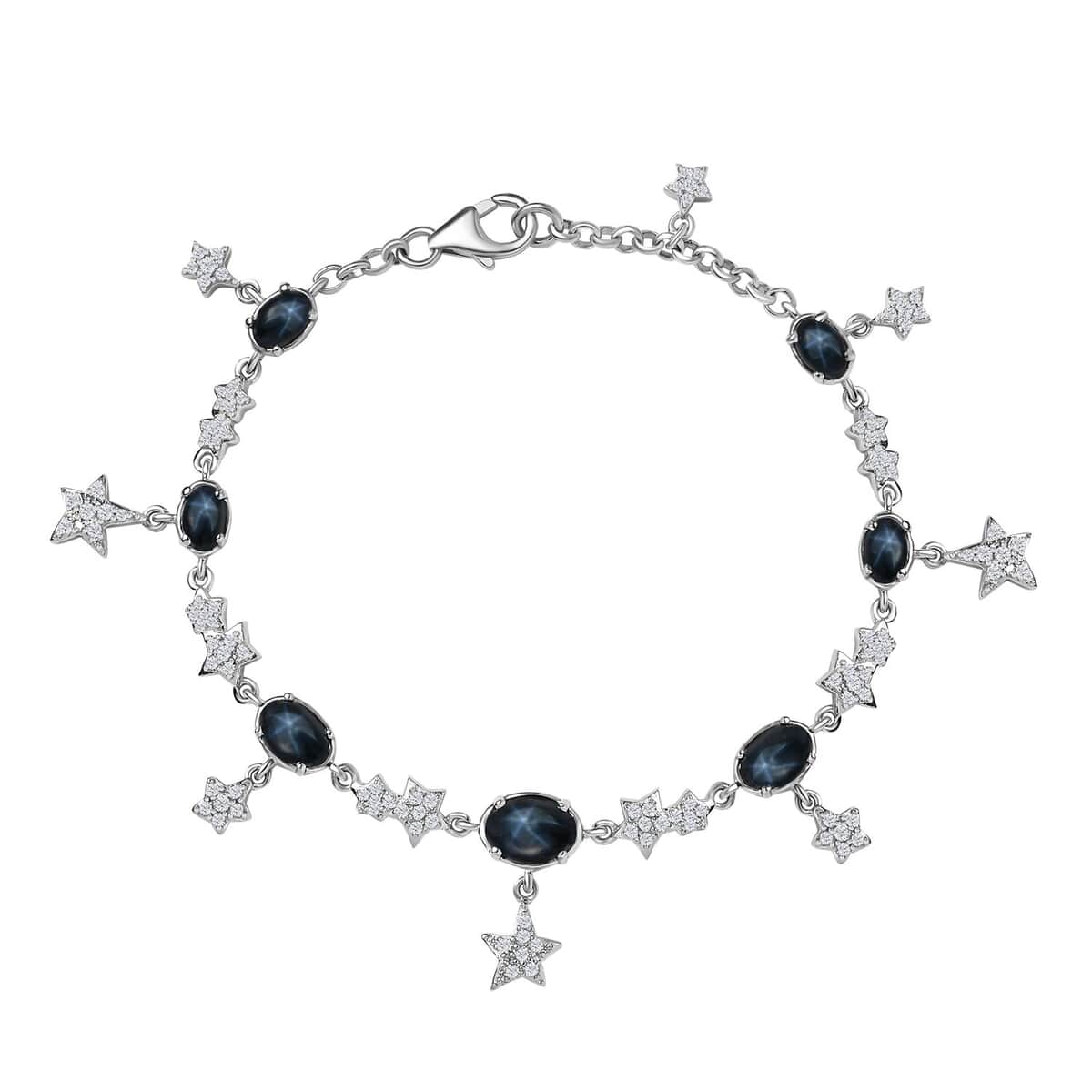 GP Celestial Dream Collection Blue Star Sapphire (DF) and White Zircon 9.50 ctw Celestial Bracelet in Rhodium Over Sterling Silver (7.25 In) image number 0