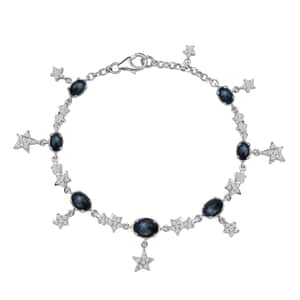 GP Celestial Dream Collection Blue Star Sapphire (DF) and White Zircon 9.50 ctw Celestial Bracelet in Rhodium Over Sterling Silver (7.25 In)