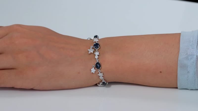 GP Celestial Dream Collection Blue Star Sapphire (DF) and White Zircon 9.50 ctw Celestial Bracelet in Rhodium Over Sterling Silver (7.25 In)