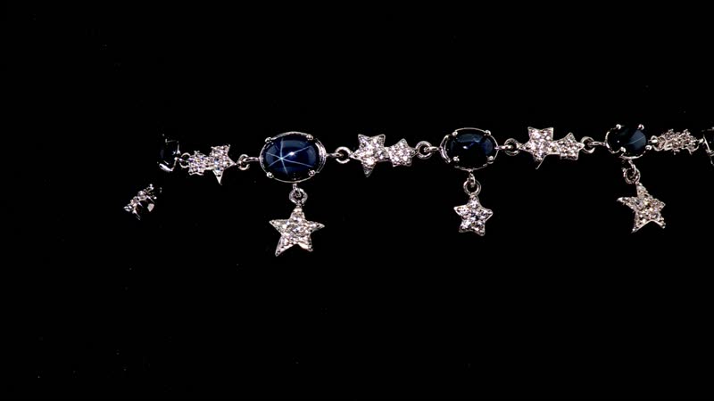 GP Celestial Dream Collection Blue Star Sapphire (DF) and White Zircon 9.50 ctw Celestial Bracelet in Rhodium Over Sterling Silver (7.25 In)
