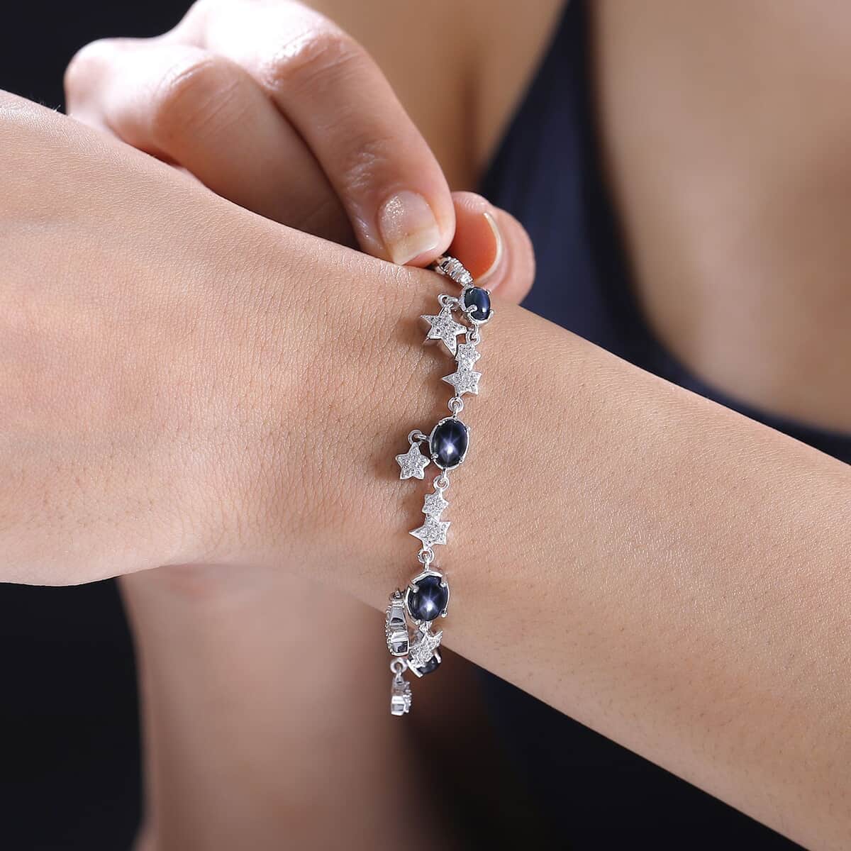 GP Celestial Dream Collection Blue Star Sapphire (DF) and White Zircon 9.50 ctw Celestial Bracelet in Rhodium Over Sterling Silver (7.25 In) image number 2