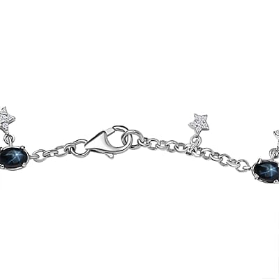 GP Celestial Dream Collection Blue Star Sapphire (DF) and White Zircon 9.50 ctw Celestial Bracelet in Rhodium Over Sterling Silver (7.25 In)