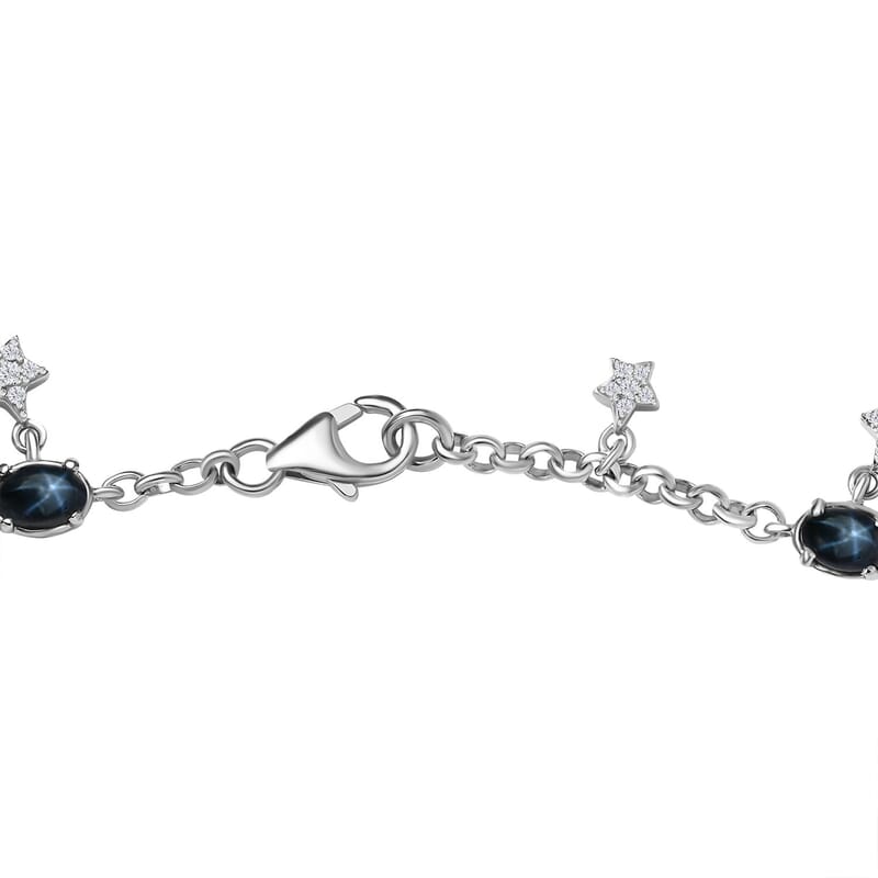 GP Celestial Dream Collection Blue Star Sapphire (DF) and White Zircon 9.50 ctw Celestial Bracelet in Rhodium Over Sterling Silver (7.25 In)